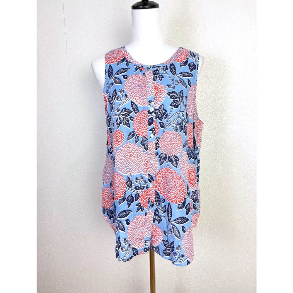 Cynthia Rowley 100% Linen Bright Floral Sleeveless Button Up Shirt Size Large